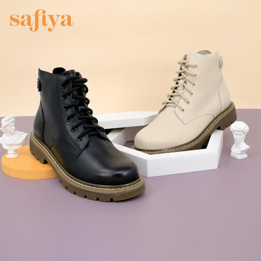 Safiya/索菲娅 英伦风纯色百搭系带2021年冬季新款软皮低跟马丁靴 SF14116112 商品图9