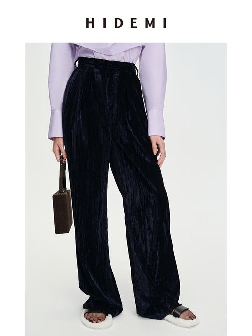 HIDEMI 流光丝绒中高腰显瘦阔腿裤 谧灰色/流芽绿/陶粉色/椰姜黄 商品图12