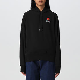 KENZO 高田贤三 女士棉质字母花刺绣徽标抽绳连帽长袖卫衣 黑色 FC62 SW015 4MF 99J