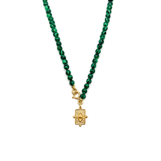 订购7周到｜Barbóra-Eye-孔雀石 眼睛金币 项链［希腊设计师] 商品图0