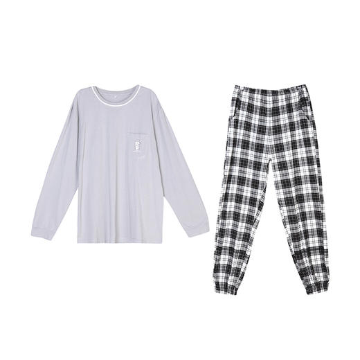 都市丽人都市锋尚舒适外出男士正价棉质长袖套装无尘棉单面薄家居服长袖睡衣FH20A7 商品图3