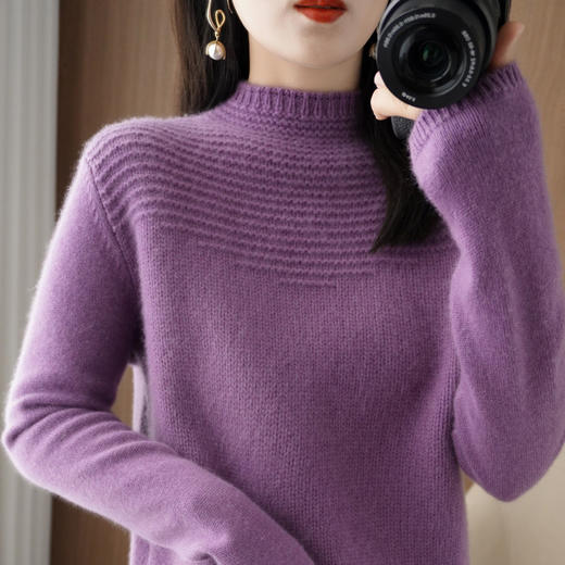 QHJY-JYJH22801反针半高领羊毛毛衣女100纯色羊毛针织衫七针加厚内搭套头打底衫 商品图6
