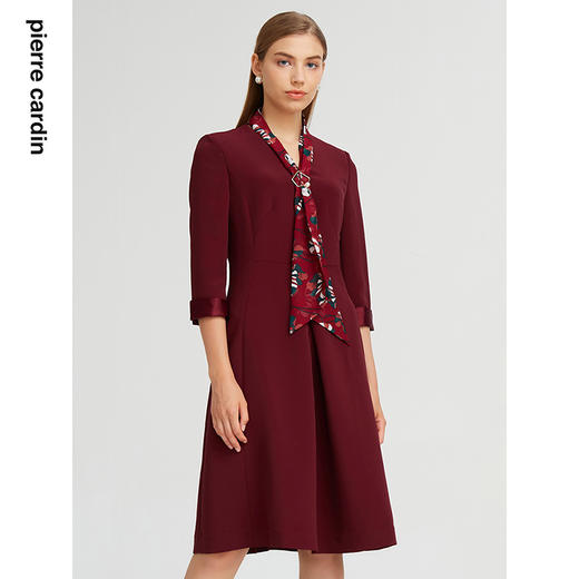 皮尔卡丹女装春秋季新款简约通勤百搭修身多色连衣裙C23DL37
 商品图0