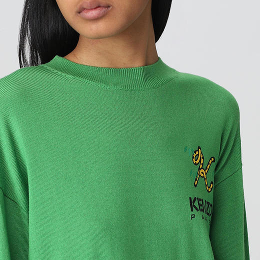 KENZO 高田贤三 女士羊毛字母刺绣徽标圆领长袖针织衫 绿色 FC62 PU341 3LA 57 商品图3