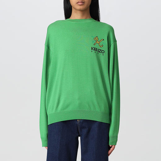 KENZO 高田贤三 女士羊毛字母刺绣徽标圆领长袖针织衫 绿色 FC62 PU341 3LA 57 商品图0