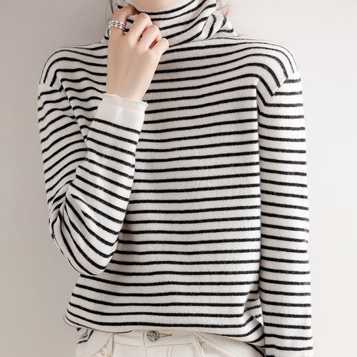 2022秋冬装新款百搭条纹堆堆领女毛衣洋气上衣内搭针织打底衫 商品图2