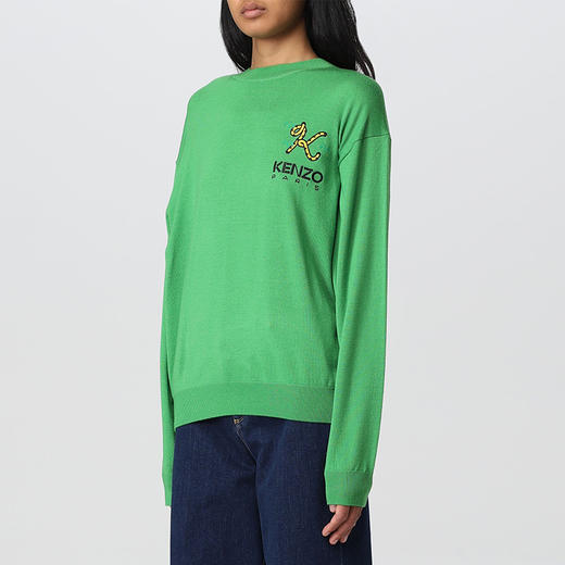 KENZO 高田贤三 女士羊毛字母刺绣徽标圆领长袖针织衫 绿色 FC62 PU341 3LA 57 商品图1