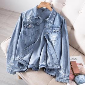 MZ9568胖妹妹秋季新款减龄夹克牛仔外套刺绣显瘦宽松上衣