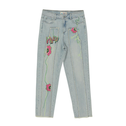 MIIDII谜底牛仔裤女2022新款舒适柔软天丝棉刺绣长裤女 商品图4