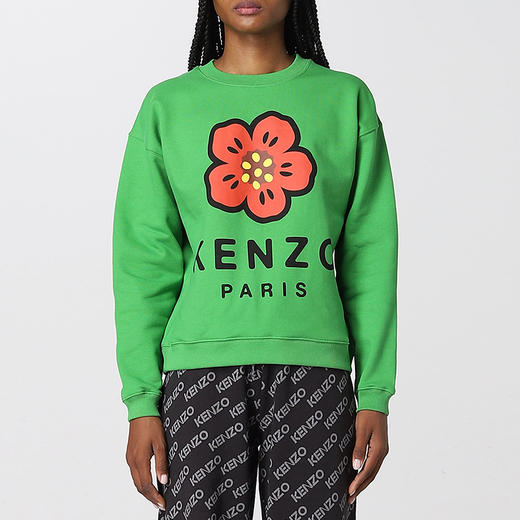 KENZO 高田贤三 女士棉质字母花徽标印花圆领长袖卫衣 绿色 FC62 SW011 4ME 57 商品图0