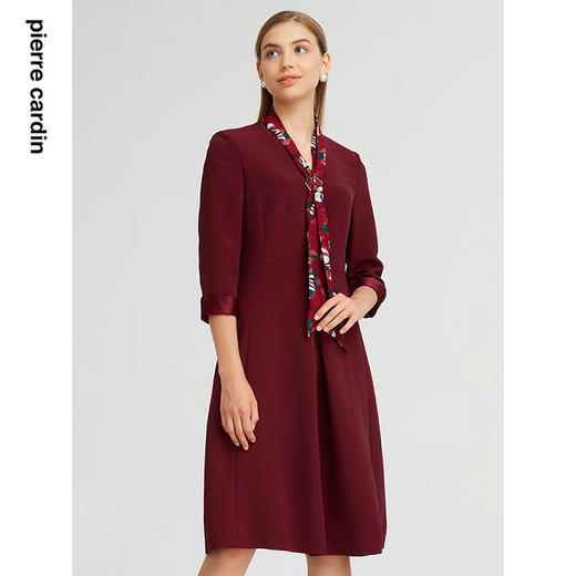 皮尔卡丹女装春秋季新款简约通勤百搭修身多色连衣裙C23DL37
 商品图1