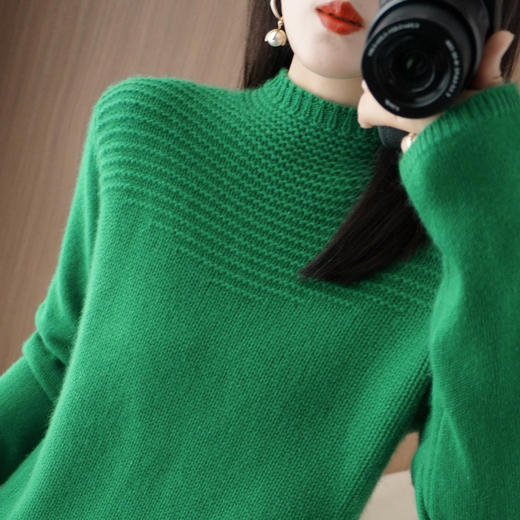QHJY-JYJH22801反针半高领羊毛毛衣女100纯色羊毛针织衫七针加厚内搭套头打底衫 商品图2
