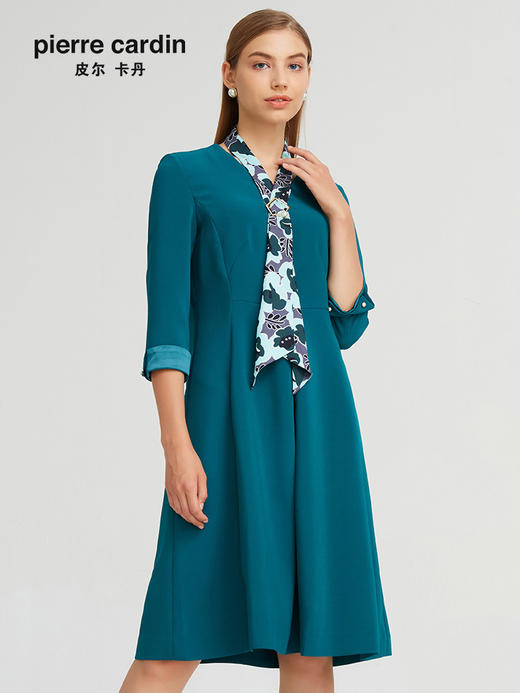 皮尔卡丹女装春秋季新款简约通勤百搭修身多色连衣裙C23DL37
 商品图0