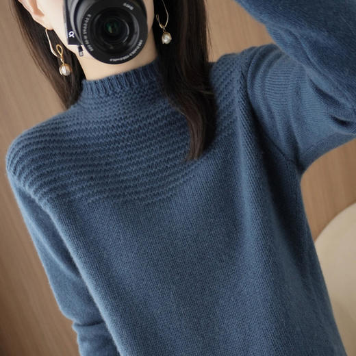 QHJY-JYJH22801反针半高领羊毛毛衣女100纯色羊毛针织衫七针加厚内搭套头打底衫 商品图4