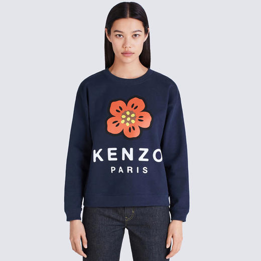 【二】KENZO 高田贤三 女士棉质字母花徽标印花圆领长袖卫衣 藏蓝色 FC62 SW011 4ME 77 商品图1