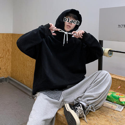 黛唯梵情侣装卫衣男春秋ins潮牌港风连帽纯色上衣宽松潮流百搭学生外套 商品图2