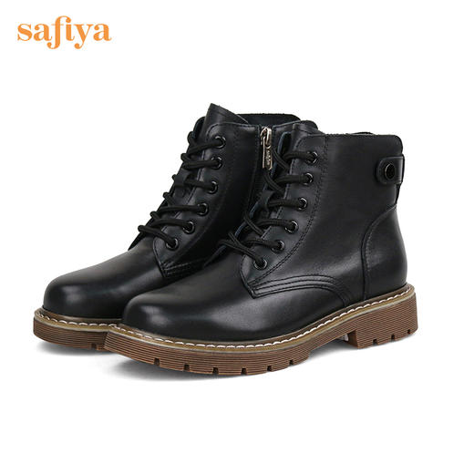 Safiya/索菲娅 英伦风纯色百搭系带2021年冬季新款软皮低跟马丁靴 SF14116112 商品图8