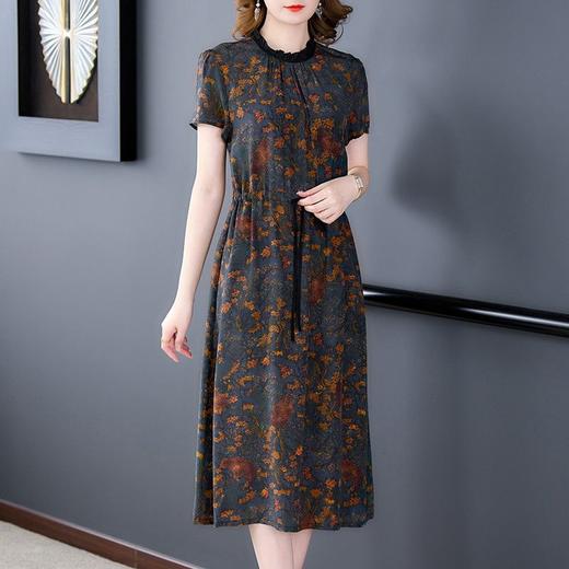 重磅真丝桑蚕丝连衣裙2022新款中年妈妈裙子大牌洋气短袖显瘦dp678 商品图1