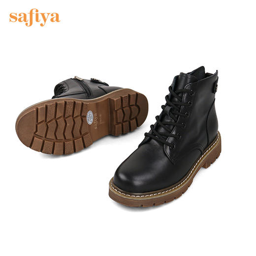 Safiya/索菲娅 英伦风纯色百搭系带2021年冬季新款软皮低跟马丁靴 SF14116112 商品图10