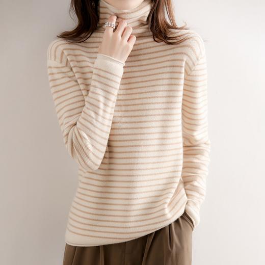 2022秋冬装新款百搭条纹堆堆领女毛衣洋气上衣内搭针织打底衫 商品图4