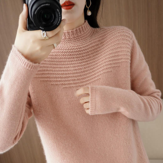 QHJY-JYJH22801反针半高领羊毛毛衣女100纯色羊毛针织衫七针加厚内搭套头打底衫 商品图3