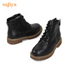 Safiya/索菲娅 英伦风纯色百搭系带2021年冬季新款软皮低跟马丁靴 SF14116112 商品缩略图4