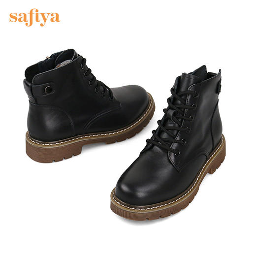 Safiya/索菲娅 英伦风纯色百搭系带2021年冬季新款软皮低跟马丁靴 SF14116112 商品图4