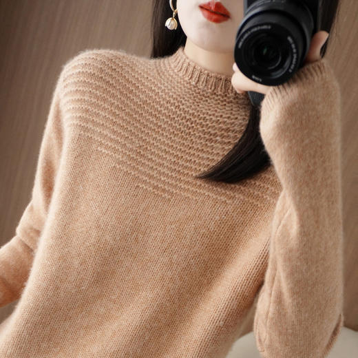 QHJY-JYJH22801反针半高领羊毛毛衣女100纯色羊毛针织衫七针加厚内搭套头打底衫 商品图0