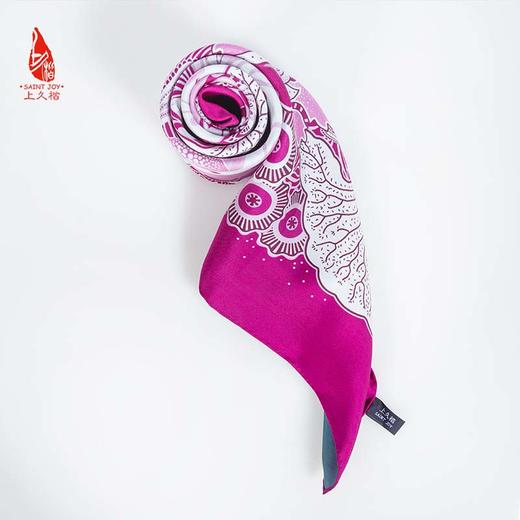 SAINTJOY/上久楷 双面印花真丝方巾 福鲤临门 玫紫色 FJS20049 商品图6