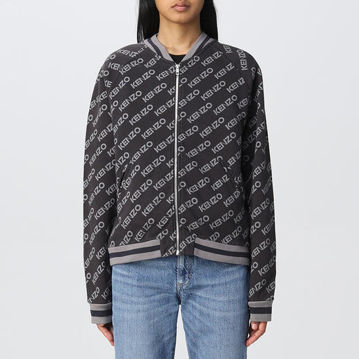 KENZO 高田贤三 女士棉质字母徽标印花拉链长袖卫衣 黑色 FC62 BL700 4MF 99J 商品图0