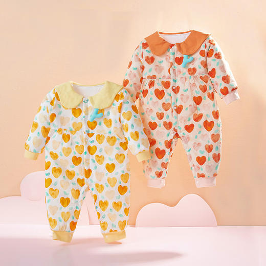 贝贝怡童装秋冬夹棉保暖女宝可爱前开连体衣新生儿外出服224L2012 商品图1