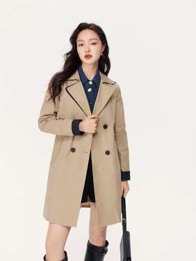 【经典款】【商场同款】伊芙丽春拼接撞色袖口双排扣风衣1992260221