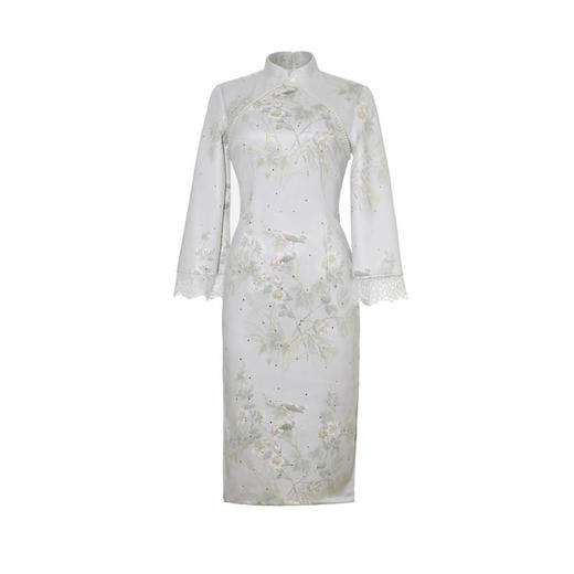 麂皮绒倒大袖中长款旗袍2022秋季新款时尚改良年轻少女长袖旗袍裙AQX-35 商品图4