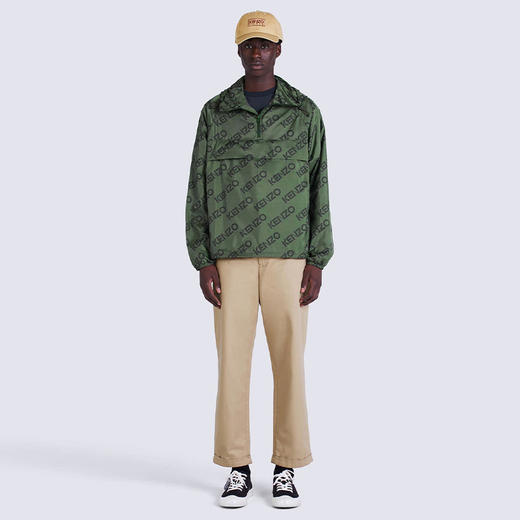 KENZO 高田贤三 男士尼龙字母徽标印花拉链连帽外套 军绿色 FC65 BL053 9L0 51 商品图3