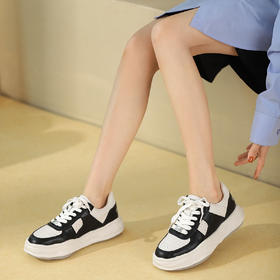 西村名物22年新款新款真皮休闲鞋女溶解底牛皮运动鞋平底系带小白鞋10281