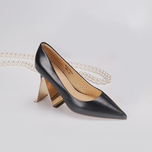 westory22年新款设计感气质名媛法式纯色真皮不累脚高跟单鞋72491 商品图5