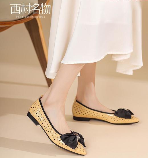 西村名物2022春季新款单鞋女减龄小香风蝴蝶结吸睛平底鞋T22AE19441 商品图0