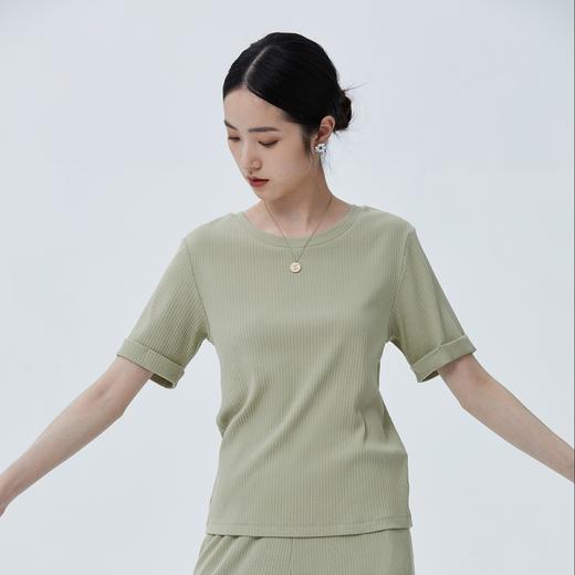 温柔简约亲肤 BLEO 细罗纹针织圆领短袖套装 商品图2