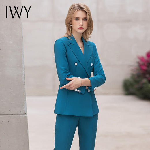 IWY/孔雀蓝西装套装女总裁职业装气质女神范主持人正装售楼部工作服OL CP12115 商品图2