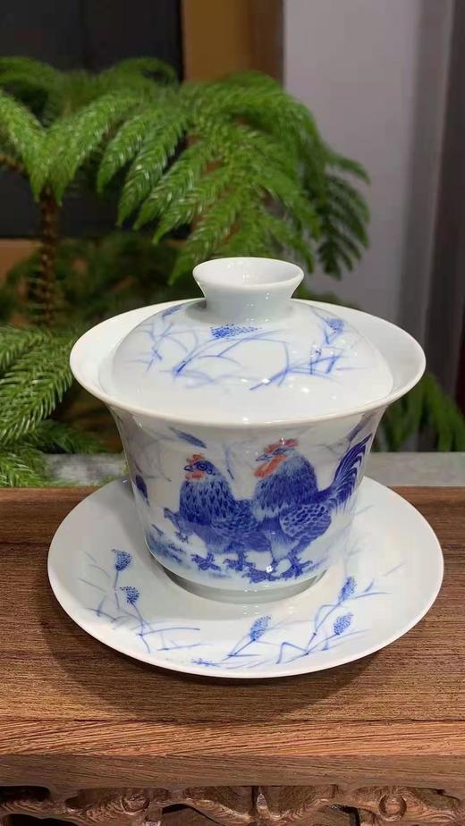 柴窑工笔山水人物盖碗 商品图1