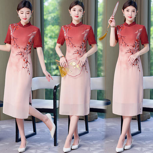 TH-9375印花雪纺连衣裙夏季女装民族风改良旗袍裙子 商品图1