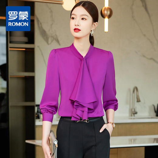 罗蒙春秋女装长袖衬衫女士时尚设计感商务通勤白领职场OL气质衬衣女 商品图2