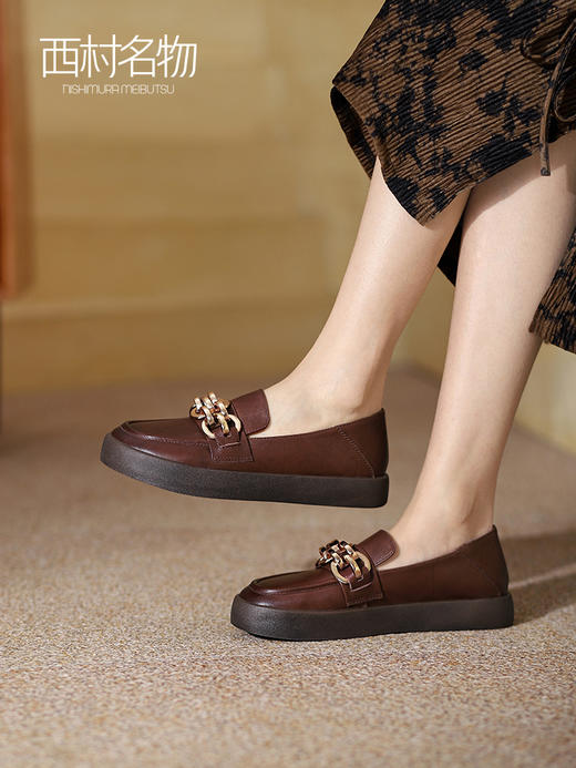 西村名物2022春季新款乐福鞋一脚蹬单鞋女松糕英伦风小皮鞋T22AM17621 商品图0