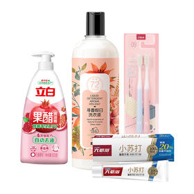 套餐四 清新夏日 立白 寻香假日洗衣液（蜜浸暖阳） 果醋洗洁精 六必治小苏打盐白牙膏（清新海盐）牙刷 组合 员工福利 家庭清洁