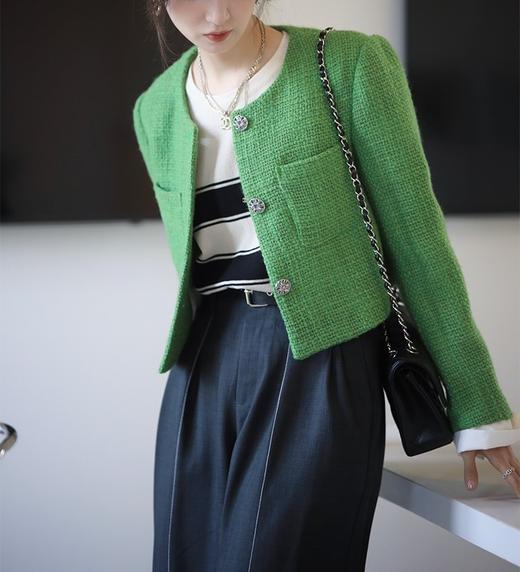 黛唯梵小骨家 含羊毛重工/气质名媛绿色小香外套女早秋短款高级感上衣 商品图2