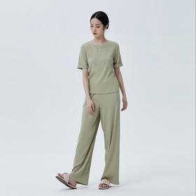 温柔简约亲肤 BLEO 细罗纹针织圆领短袖套装