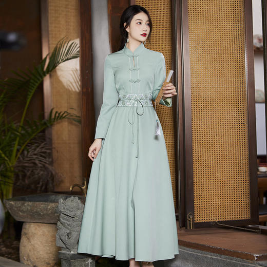 2022年夏季新款复古民族风旗袍优雅修身款气质改良长袖连衣裙  OG-A9056 商品图1