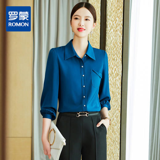 【轻盈舒适】罗蒙女士长袖衬衫亲肤透气商务通勤百搭经典翻领衬衣女 商品图4