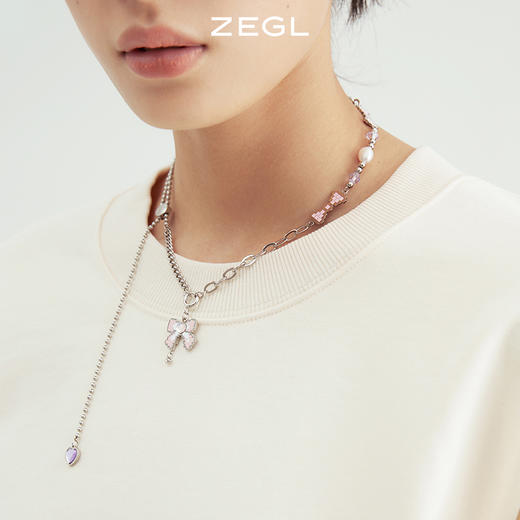 ZEGL自定饰甜心系列DIY蝴蝶结拼接项链女仿珍珠高级感锁骨毛衣链 商品图3