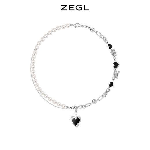 ZEGL自定饰酷黑系列DIY爱心拼接项链女蝴蝶结人造珍珠锁骨毛衣链 商品图1